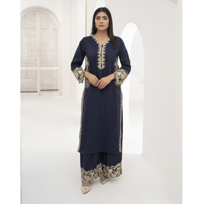 U-71 Embroidered Linen with Pockets 2 Pc Co Ord Set Dress | Ready to wear | UMNAA