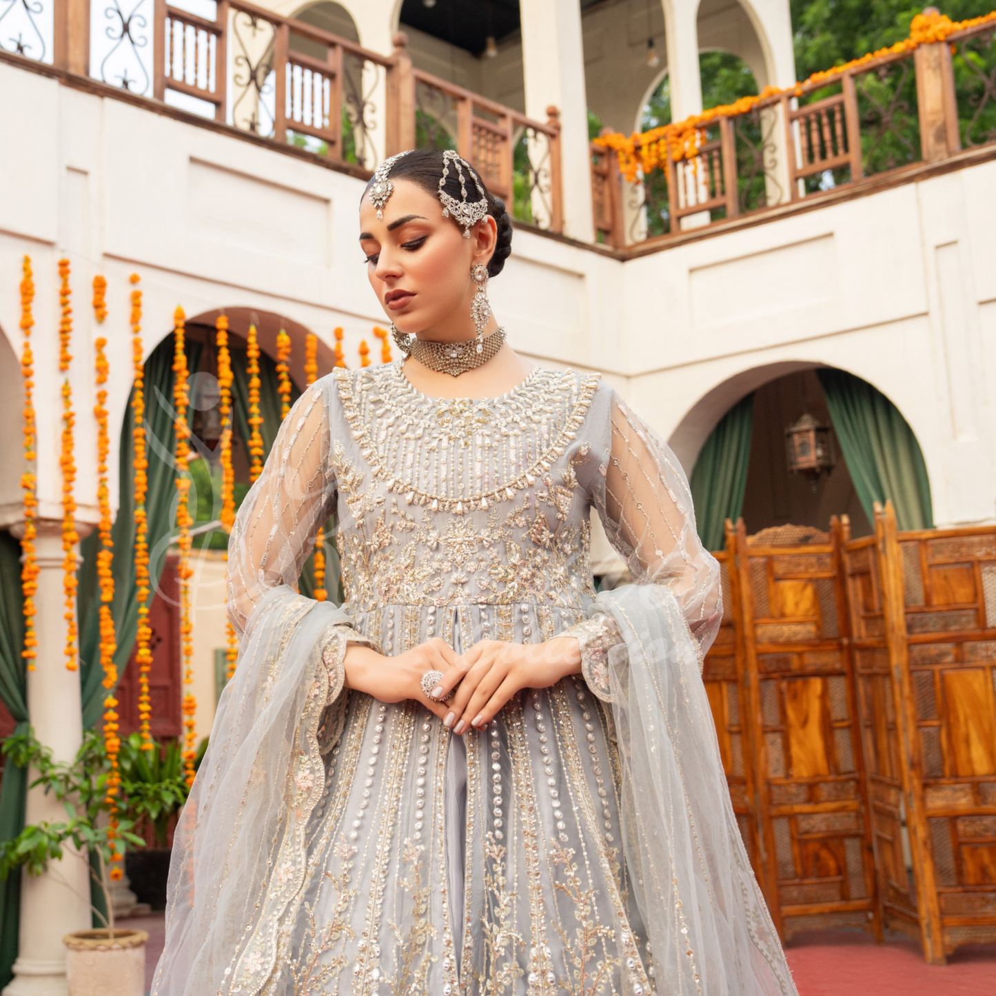 Luxury Embroidered soft Net long Maxi | Wedding Collection | karma Collection | UMKC01301