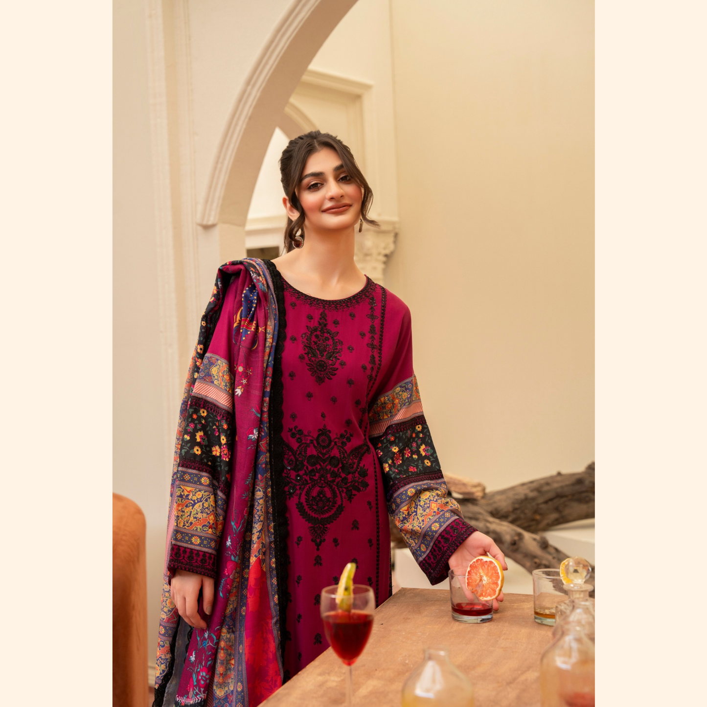 (Rose Red) 3 Pc Ready to Wear Embroidered Printed Collection | Karma Collection | UMKC0803