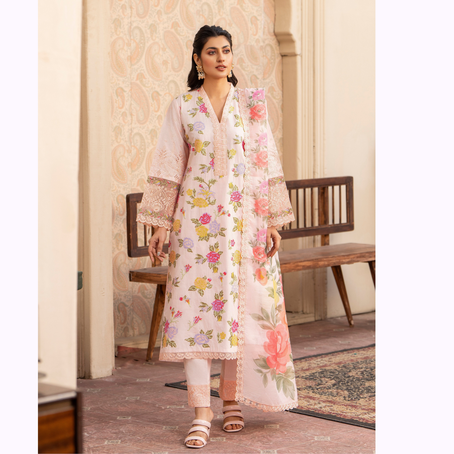 UKC-18 Embroidered Cambric Cotton Ready to Wear 3 Pc - Karma Collection