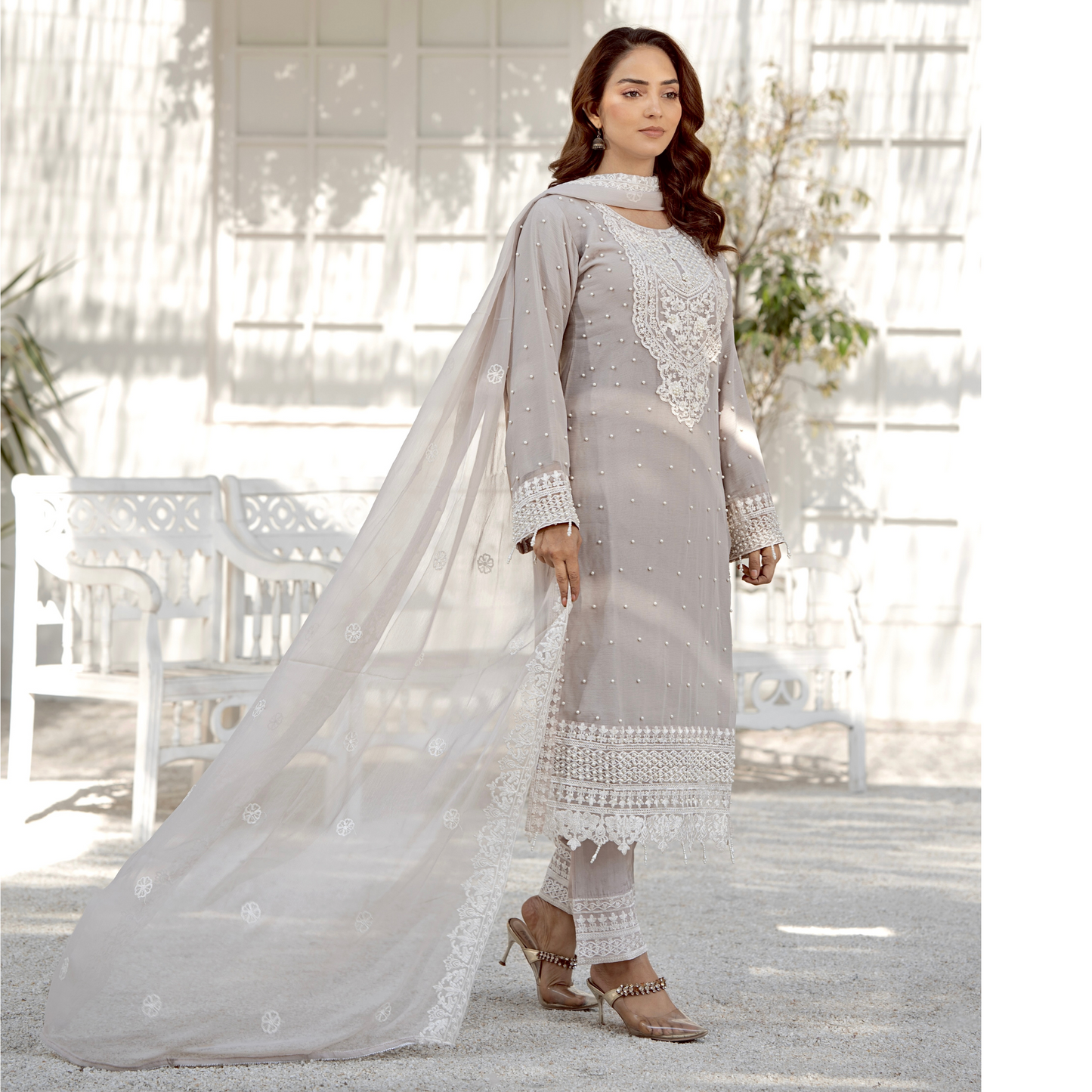 UMRZ-40 Luxury Handwork Embroidered Dress with Chiffon Dupatta 3 Pc |Ready to Wear| Rangz