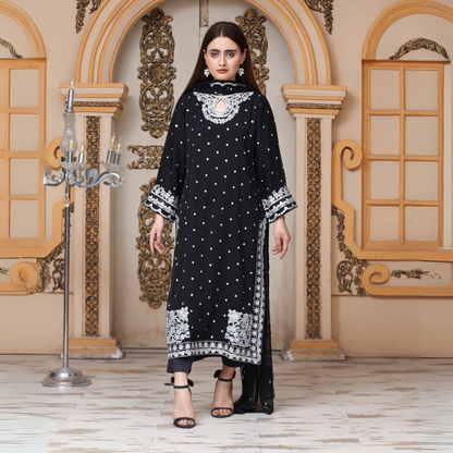 UA-54 3Pc Luxury Embroidered Chiffon Dress with Chiffon Dupatta 3 Pc |Ready to Wear| Umnaa