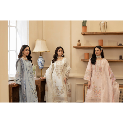 KC-1434 Embroidered Chikenkari Cambric Cotton Dress Ready to Wear 3 Pc - Karma Collection