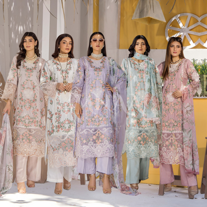 Floral Embroidered Viscose Linen 3 Pc Pakistani Dress | Ready to wear | Traditional Thread