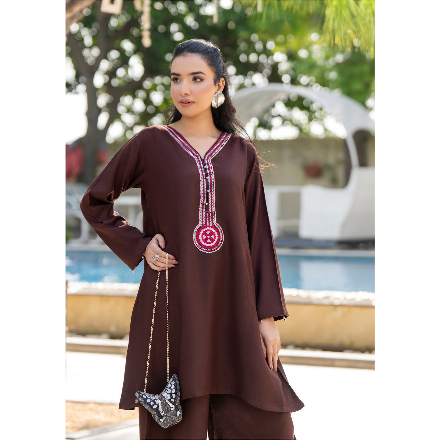 UZA-01 Rang e Elegance by Zaaria 2 Pc Embroidered Dhanak Co-Ords Set