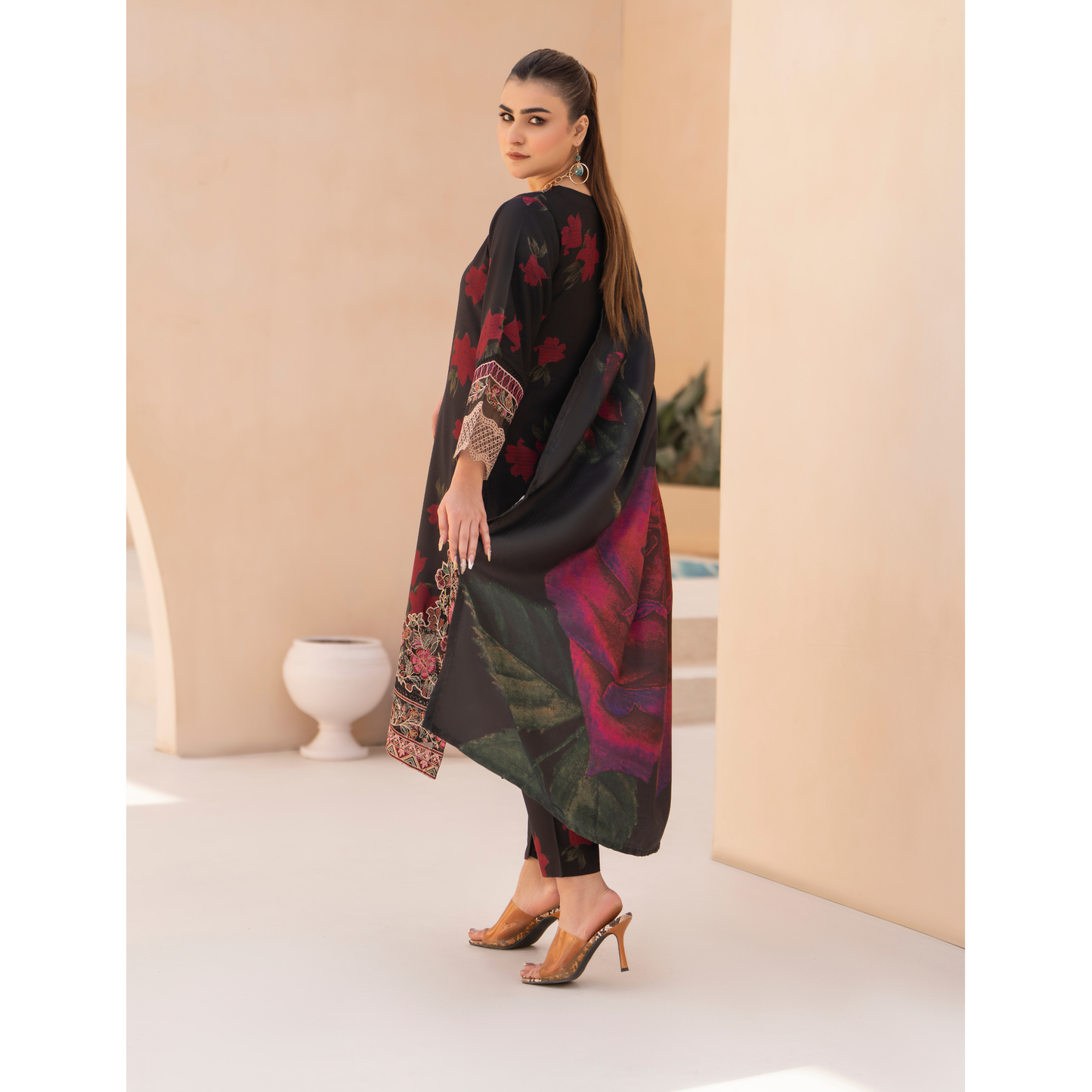 RA-24 Embroidered Printed Dhanak dress with Wool Shawl  by Raniya.h