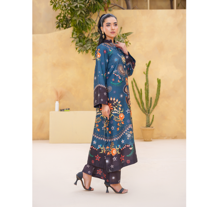 UA-157 Printed Slub Khaddar Kaftan Co-Ord Set | Winter 2 Piece Outfit