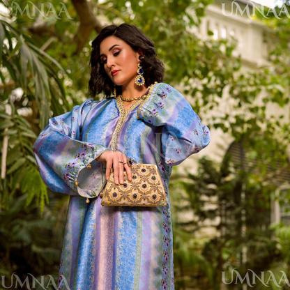 UA-160 Printed Silk kaftan Style long Maxi 1 PC  | Ready to wear | Umnaa
