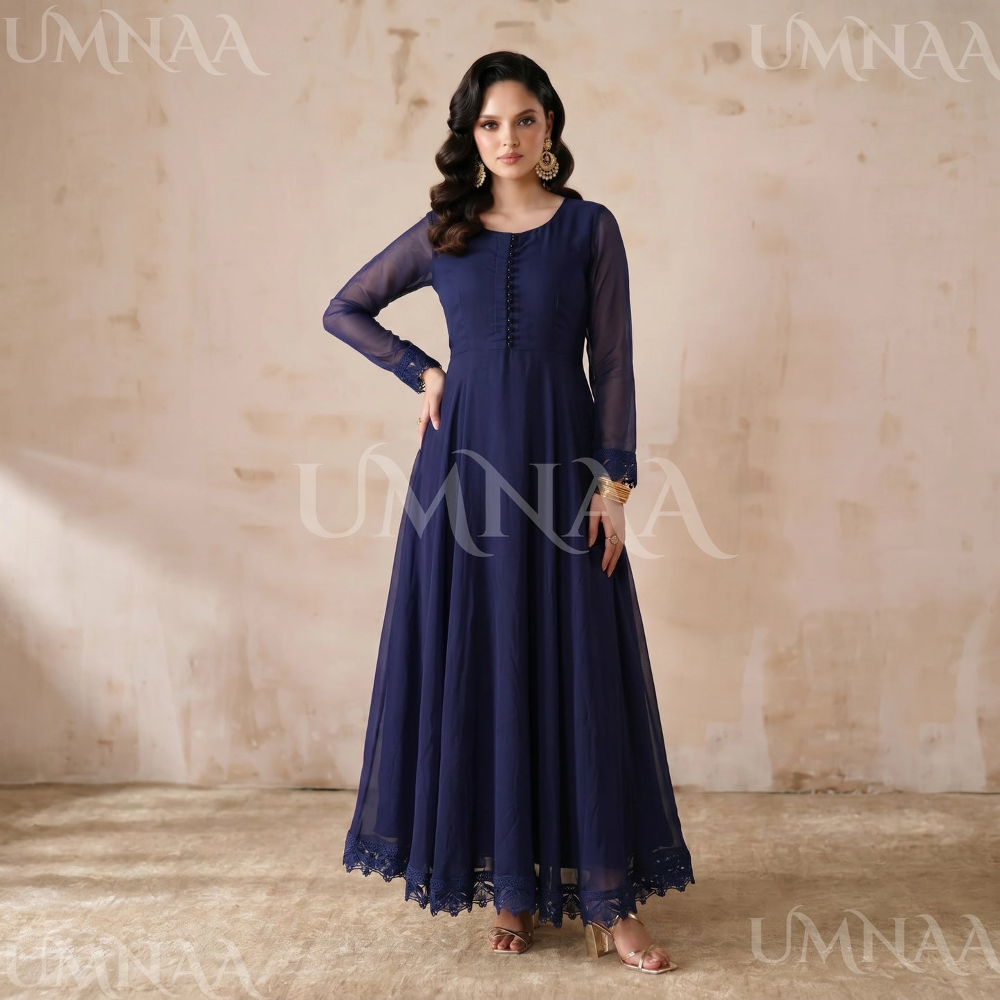 UA-204 Luxury Embroidered Chiffon Frock Collection 3 Pc | Ready to Wear | Umnaa