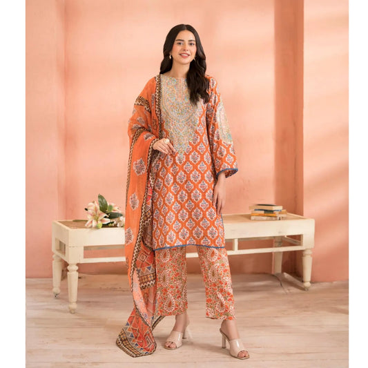 RA-37 Embroidered Printed Lawn Dress with Printed Cotton Silk Dupatta | Women's 3 Piece Summer Suit