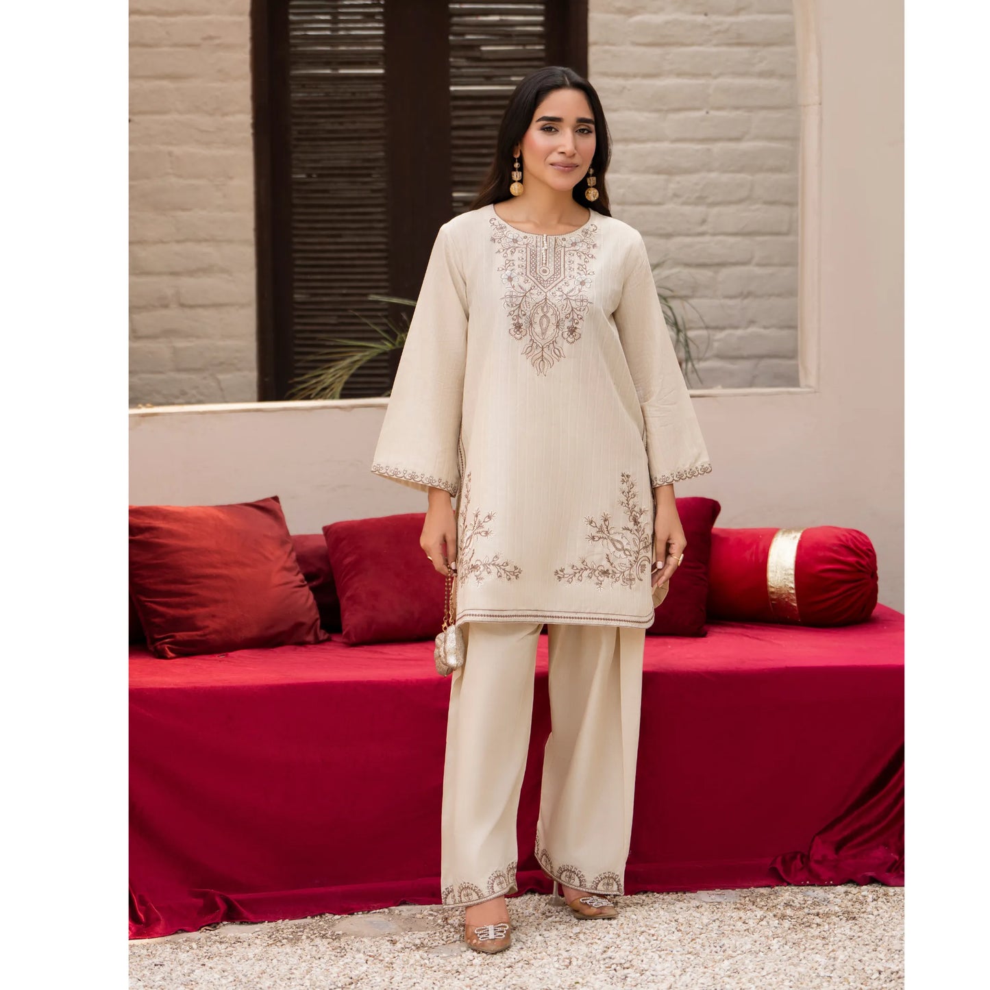 UA-257 Embroidered Cambric Cotton Co-Ord Set | Ready to Wear | Asian Clothes