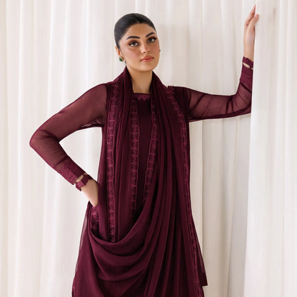 UA-230 Chiffon Sharara Full Sleeves Lined 3 Piece Suit | Chiffon Shirt with Embroidered Sharara & Dupatta | Formal Party Wear