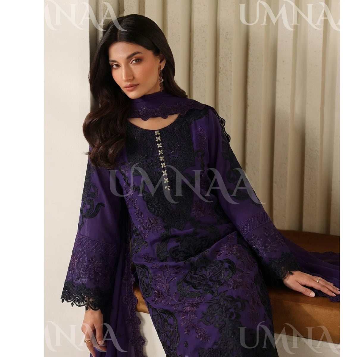 UA-296 Embroidered Chiffon 3 Pc Collection | Umnaa