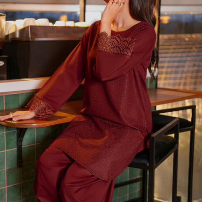 UCA-18 2 Pc Casual Cotton Farshi Shalwar Chikenkari Co-Ords Set | Ready to Wear | Casuallite