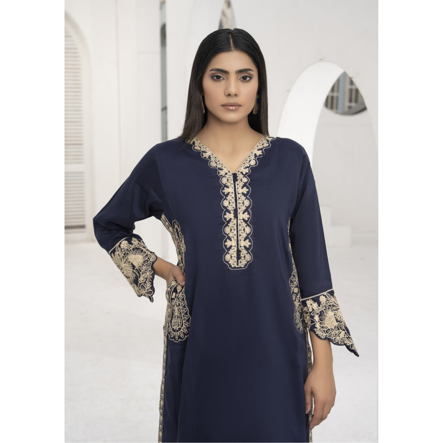 U-71 Embroidered Linen with Pockets 2 Pc Co Ord Set Dress | Ready to wear | UMNAA