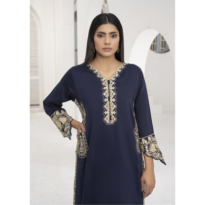 U-71 Embroidered Linen with Pockets 2 Pc Co Ord Set Dress | Ready to wear | UMNAA
