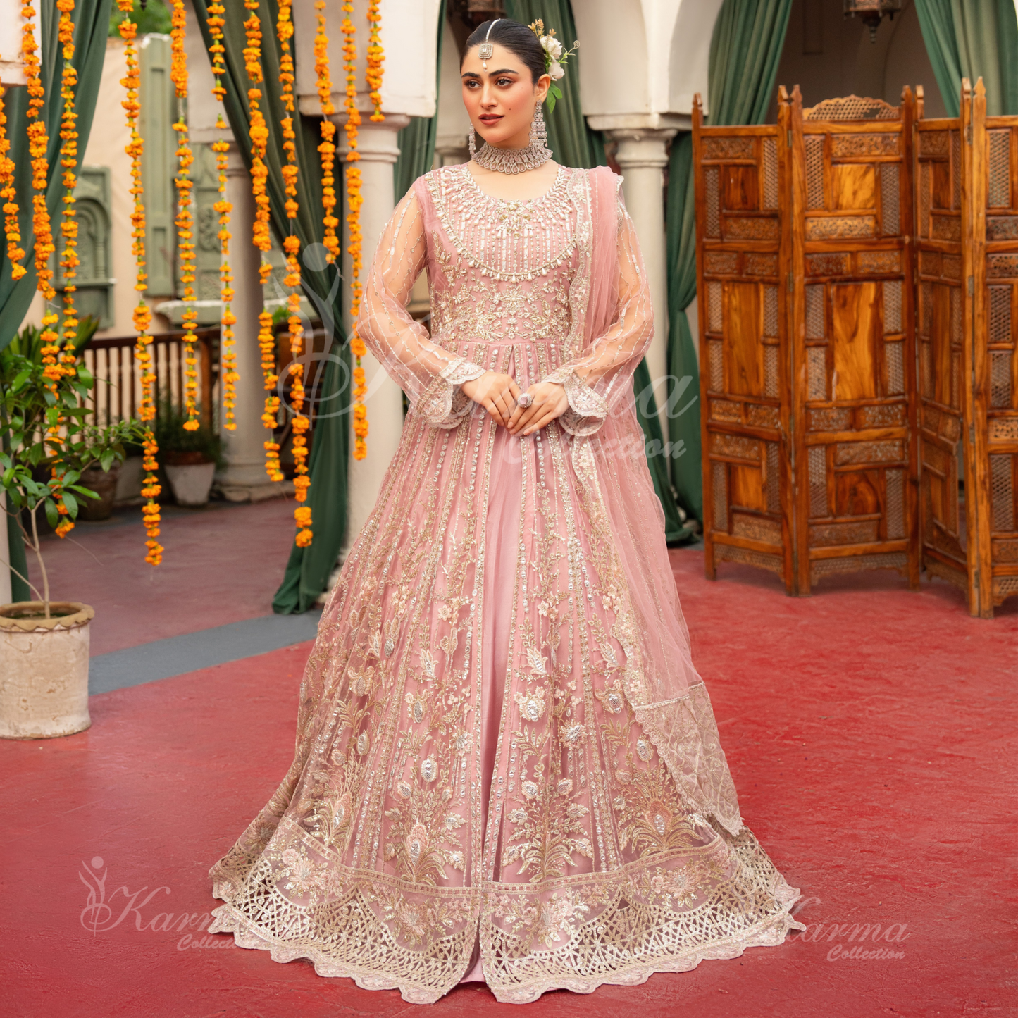 Luxury Embroidered soft Net long Maxi | Wedding Collection | karma Collection | UMKC01301