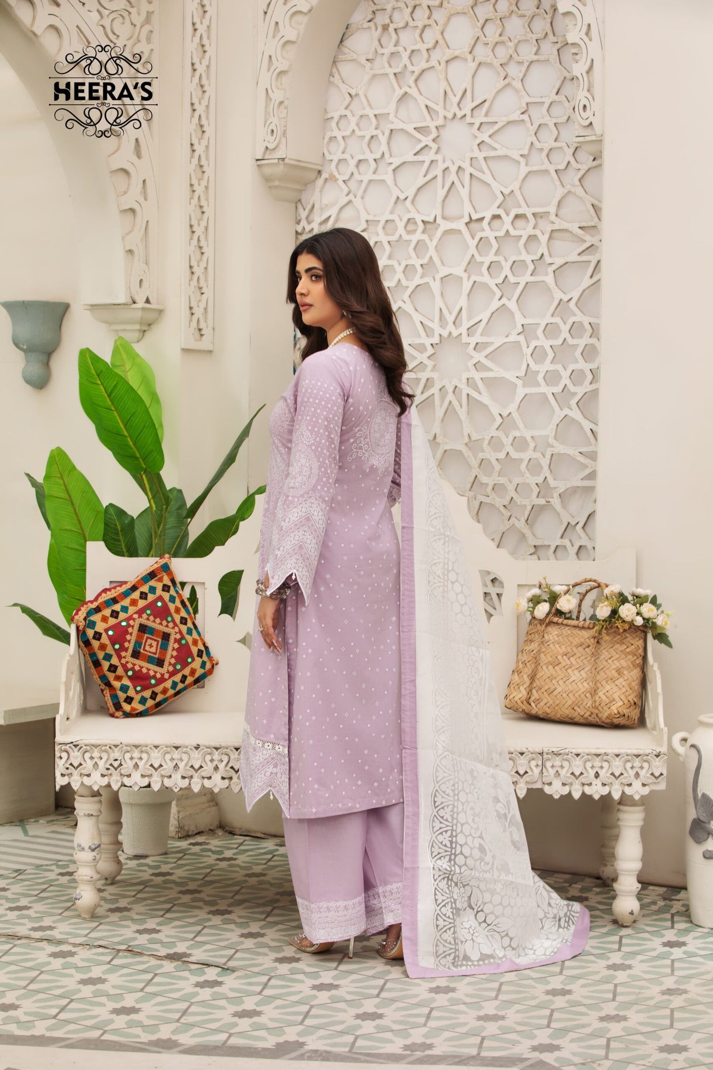 (LILAC Z.J) 3 Pc Embroidered Cambric Cotton Suit-Heera's