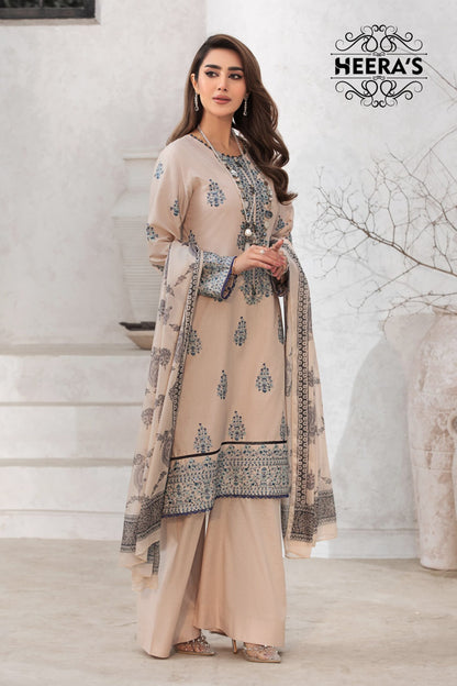 (SUMMER BLOOM) 3 Pc Embroidered Cambric Cotton Suit-Heera's
