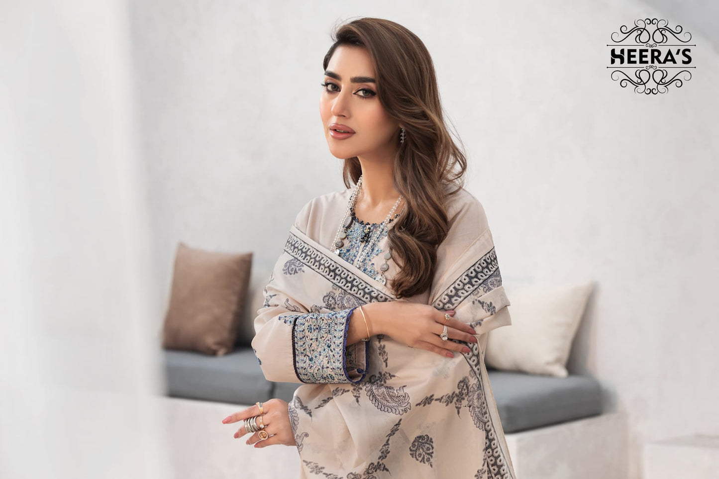 (SUMMER BLOOM) 3 Pc Embroidered Cambric Cotton Suit-Heera's