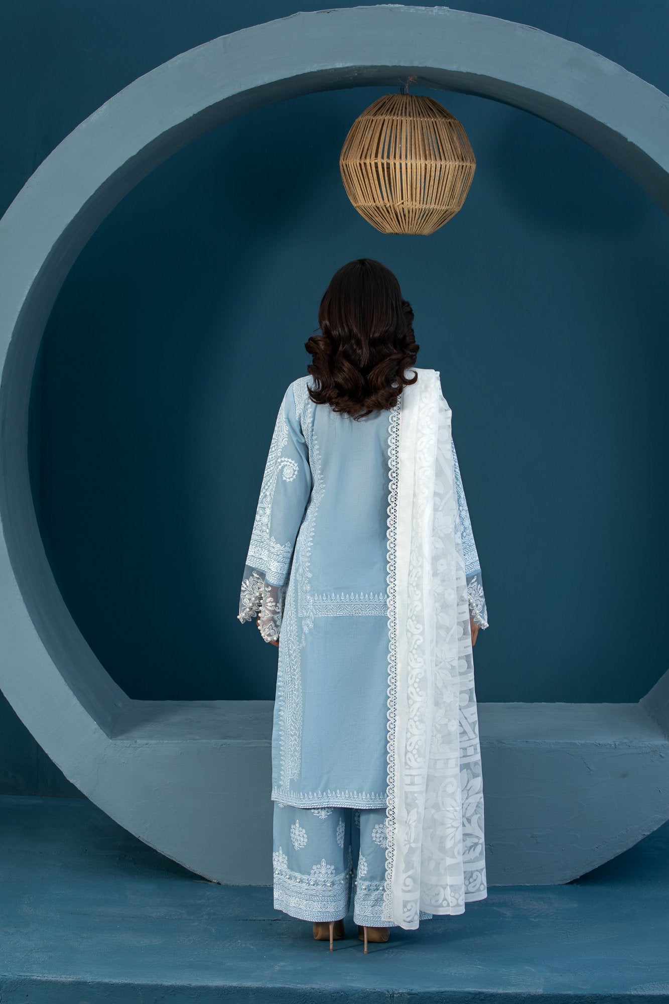 (SKY BLUE) 3 Pc Embroidered Lawn Dress-Heera's