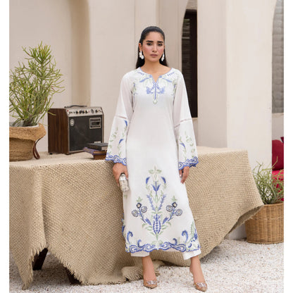 UA-247 Embroidered Cambric Cotton Kaftan Style Co-Ord Set Asian Wear | Umnaa