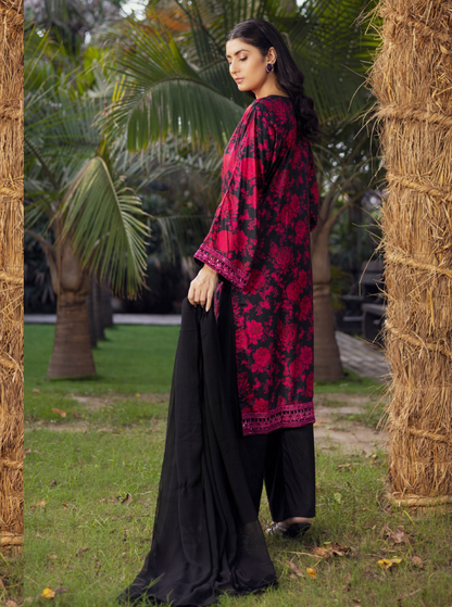 Black & Pink | Printed Linen Shirt & Trouser  With Chiffon Dupatta| Ready to Wear 3 Pc dress - Rangz
