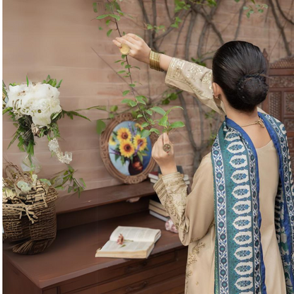 (Ivory) Embroidered Linen 3 Pc Ready to Wear by Casuallite