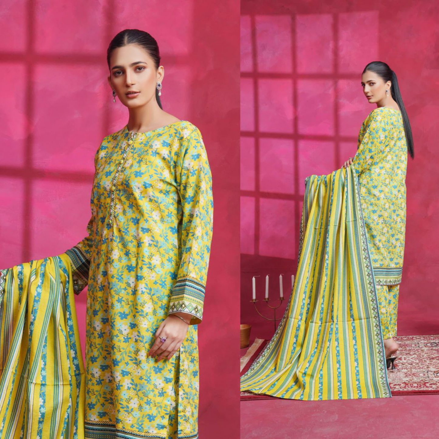 (Yellow) Printed Khaddar Dress  |3 Pc| Winter Collection | Hayats