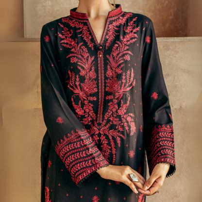 (Black) Embroidered Cotton 3 Pc Ready to Wear by Casuallite