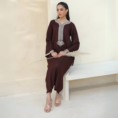 UA-28 2 Pc Embroidered Dhanak Pakistani Co-Ords Set Dress | UMNAA