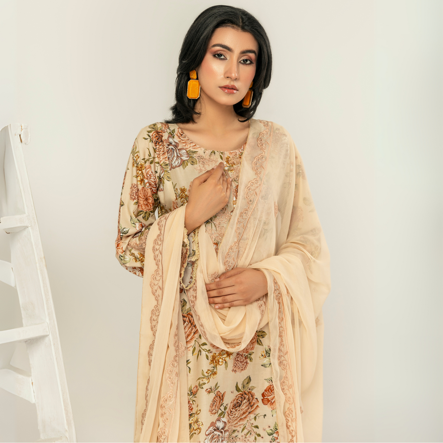 UMS-10 Floral Printed Embroidered Linen | 3 Pc | Ready-to-wear Dress - Simrans
