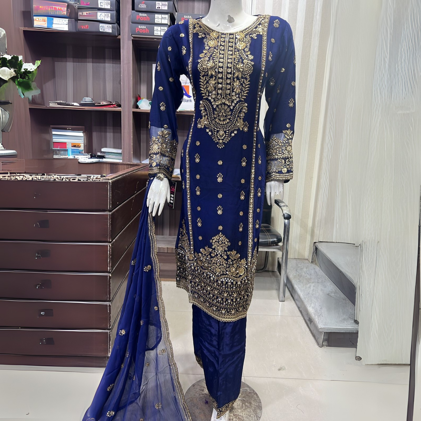 UA-48 Luxury Embroidered Chiffon Dress with Chiffon Dupatta 3 Pc |Ready to Wear| UMNAA