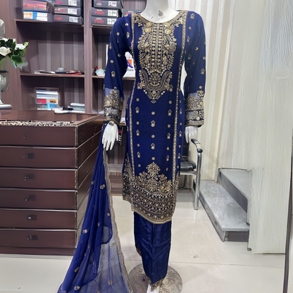 UA-48 Luxury Embroidered Chiffon Dress with Chiffon Dupatta 3 Pc |Ready to Wear| UMNAA