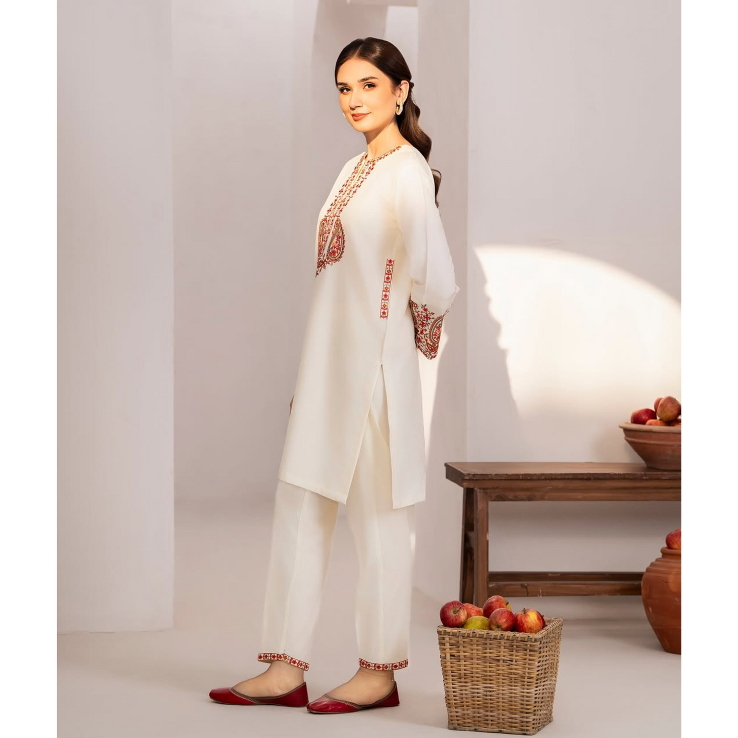 UA-49 Embroidered Cambric  Cotton with Pockets 2 Pc Co Ord Set Dress | Ready to wear | UMNAA