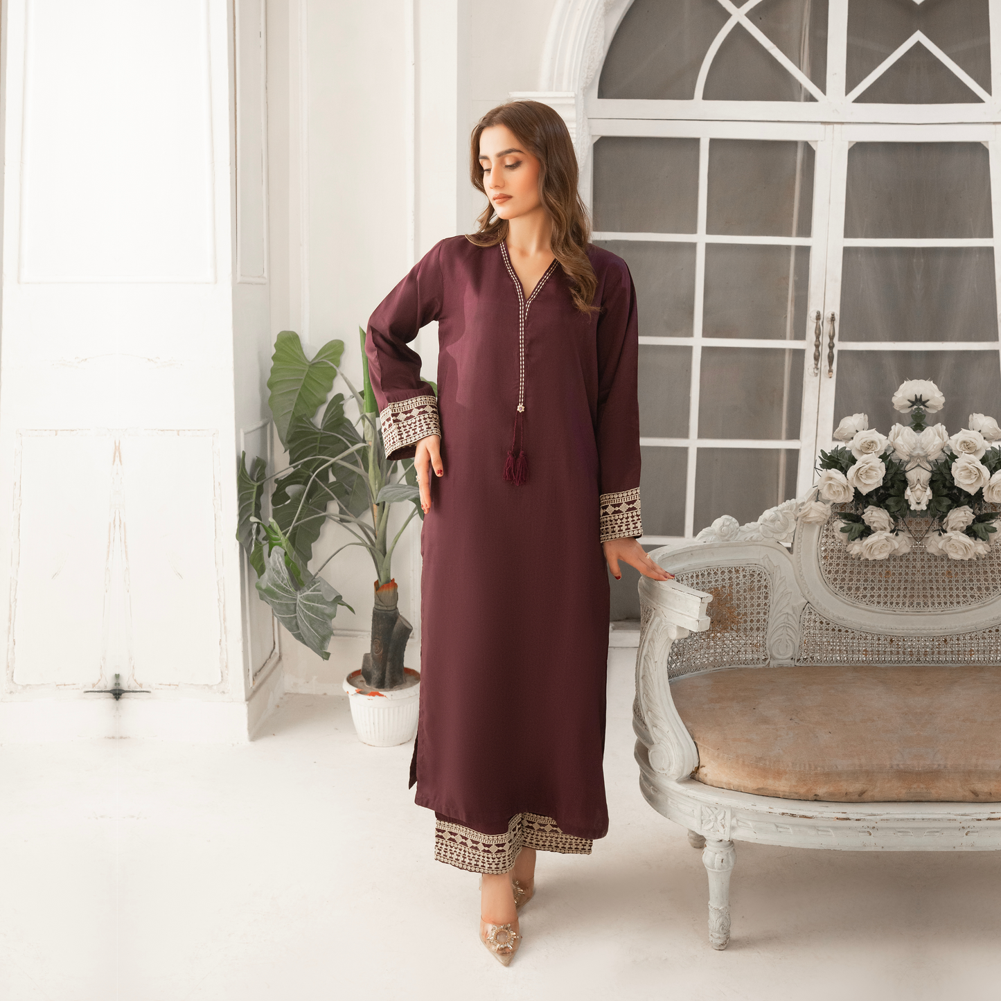 Embroidered Viscose Linen  2 Pc Pakistani Co Ord Set Dress | Ready to wear | UMNAA