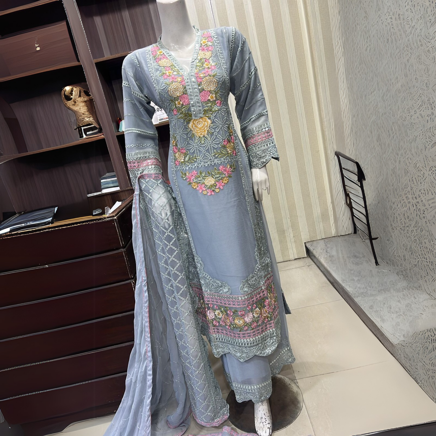 UA-52 3 Pc Luxury mother daughter Embroidered Chiffon Collection- Umnaa