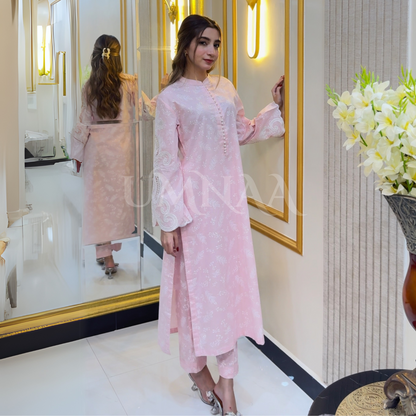 UA-56 (Light Pink) 2 Pc Embroidered Cambric Cotton Pakistani Dress | Ready to Wear | UMNAA