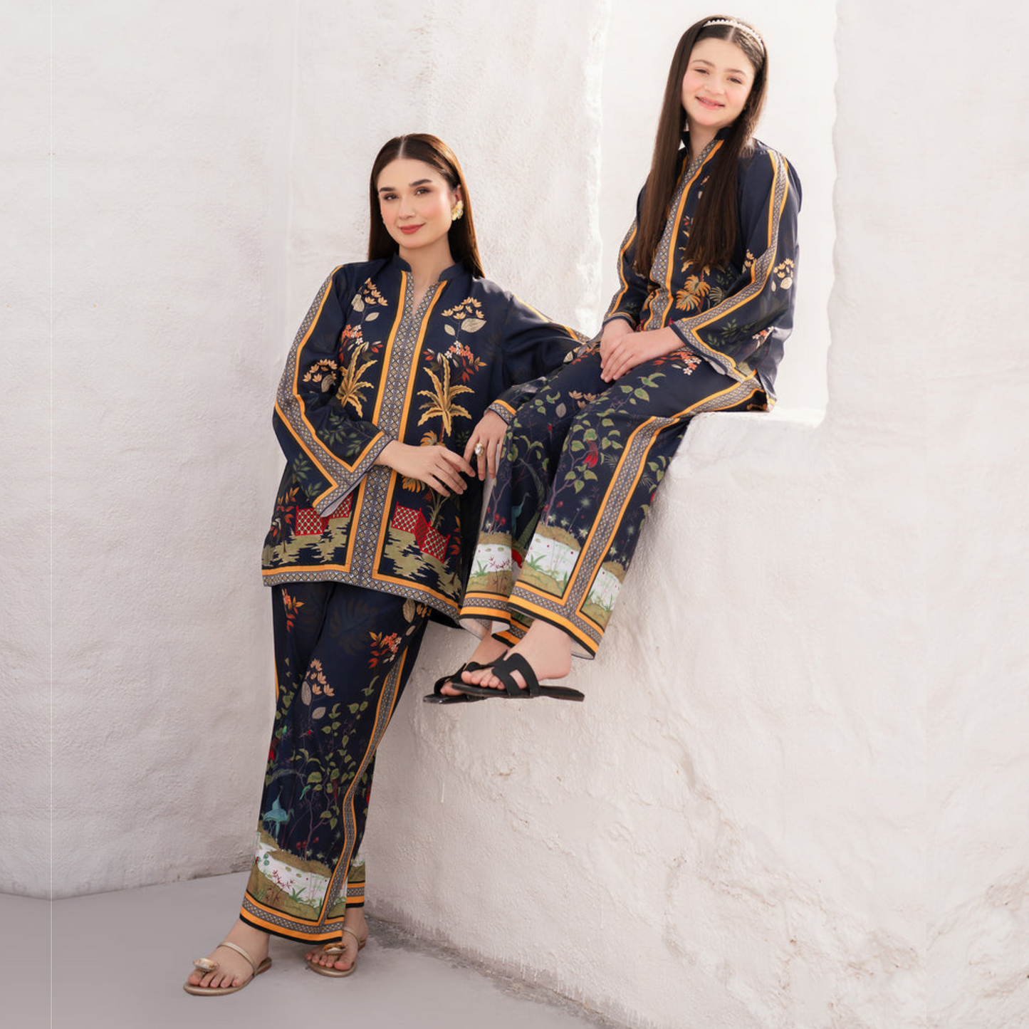 2 Pc Mother & Daughter Pakistani Printed Co-ord Set Collection by Garnet