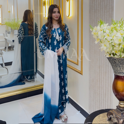 UA-57 3 Pc Luxury mother daughter Embroidered Linen Collection- Umnaa