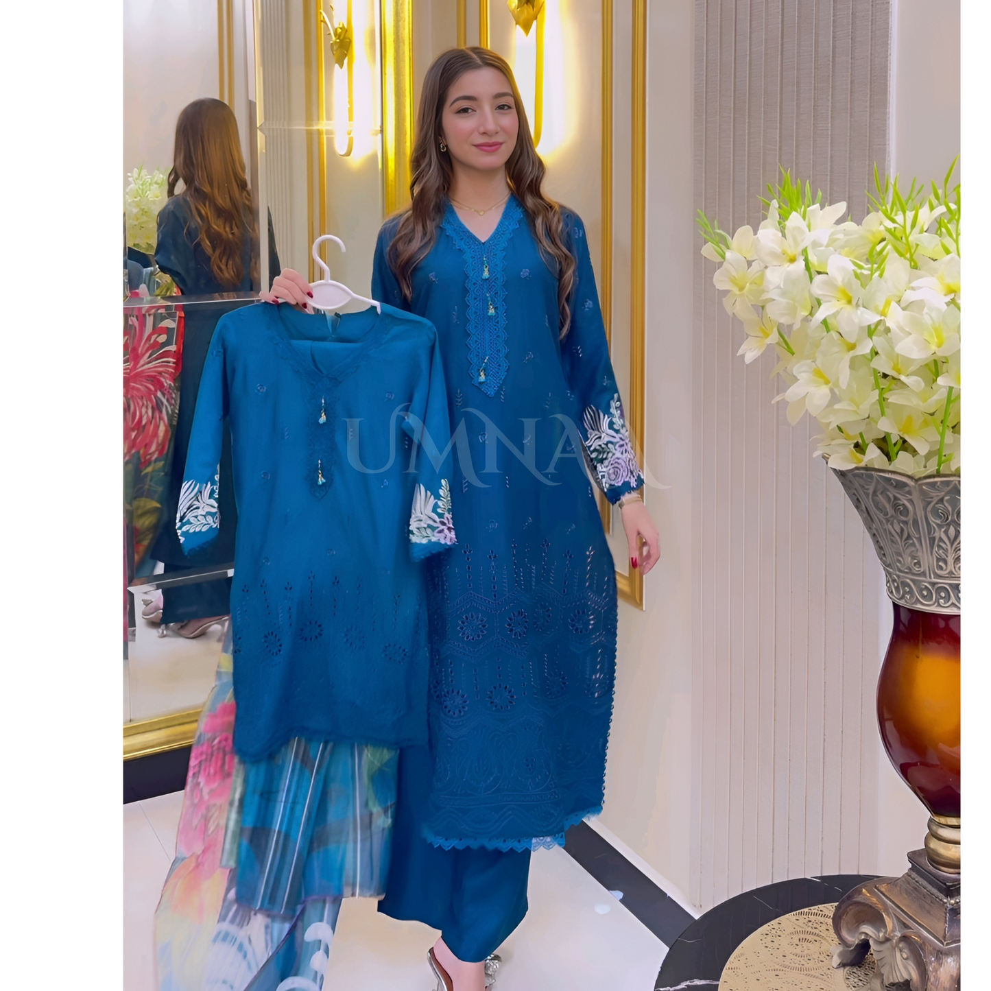 3 Pc Luxury mother daughter Embroidered Linen Collection-UMNAA