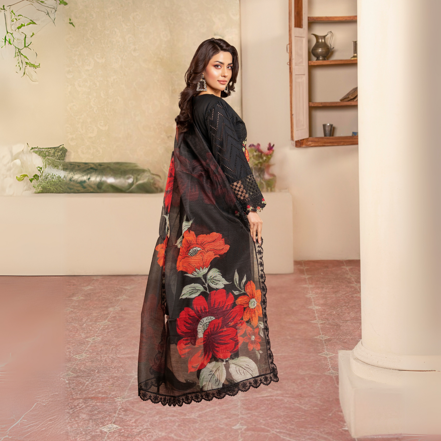 UKC-26 Embroidered Chikenkari Cambric Cotton Ready to Wear 3 Pc - Karma Collection