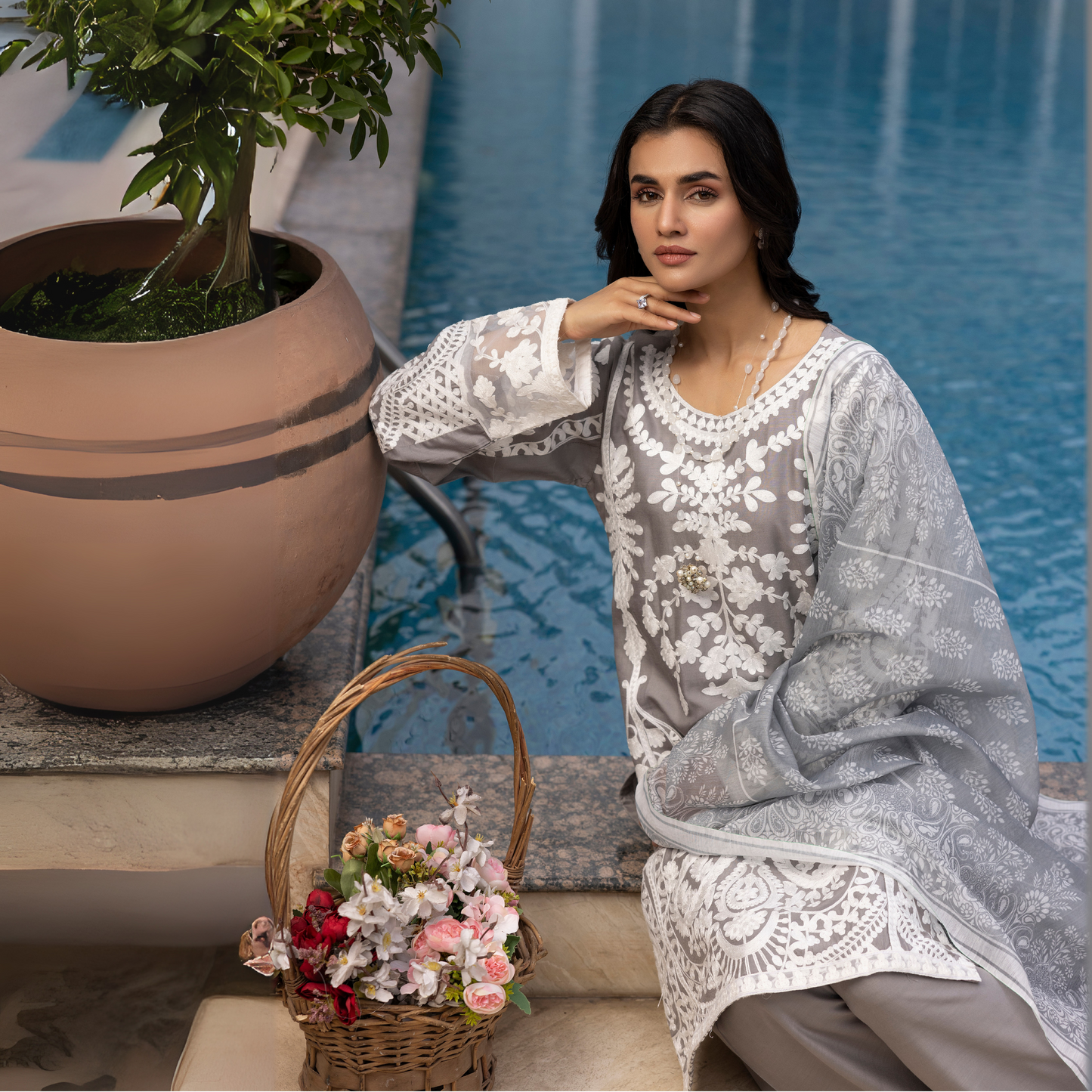 UMS-17 Embroidered Linen Farshi Shalwar kameez 3 Pc Pakistani Dress | Ready to wear | Simrans