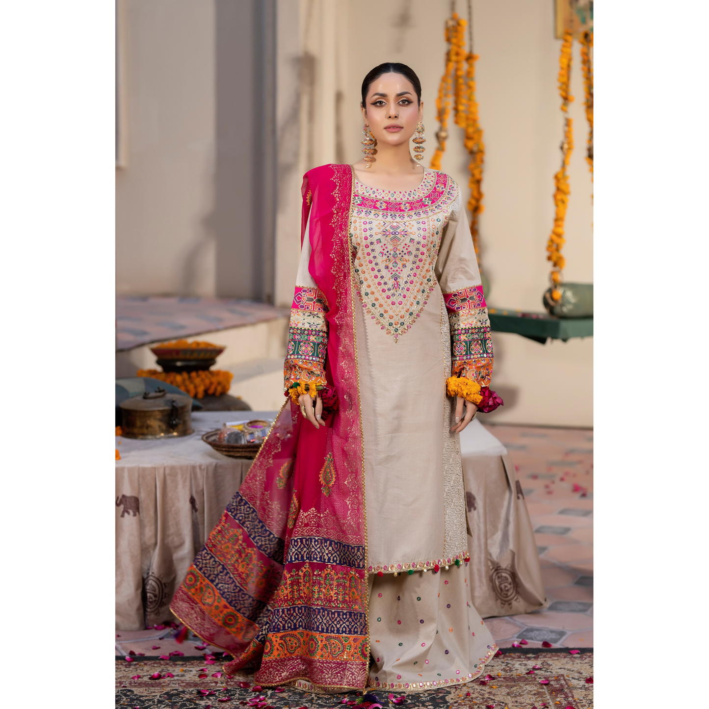 KC-1432 Embroidered Cambric Cotton Dress Ready to Wear 3 Pc - Karma Collection