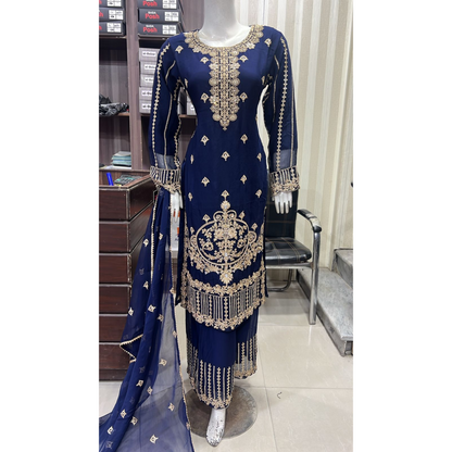 U-73 3 Pc women's Embroidered Chiffon salwar kameez Pakistani Indian fashion Traditional Womenswear Festive collection-UMNAA