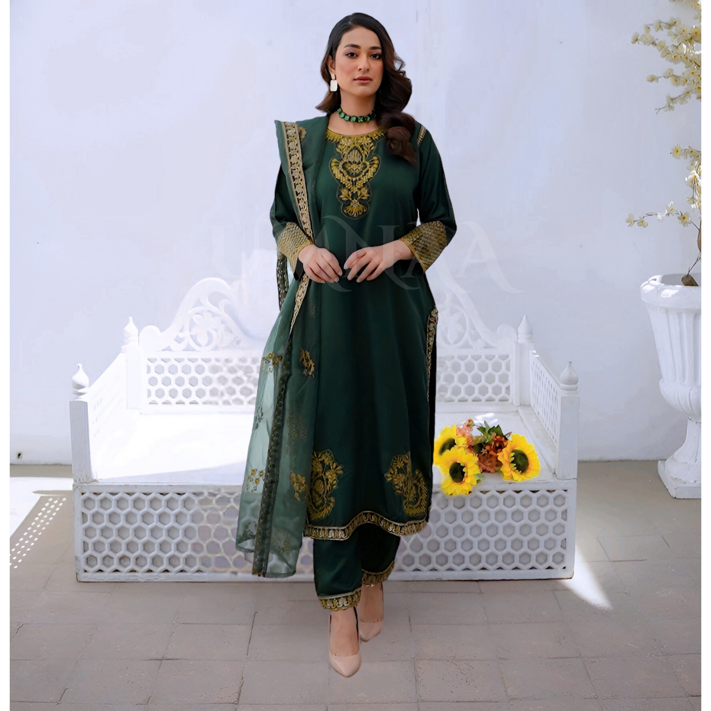 UA-75 Embroidered Viscose 3 Pc Pakistani Dress | Eid Ready to wear | UMNAA