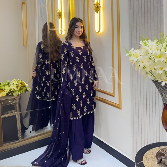 UA-79 Embroidered Chiffon Luxury Trendy Farshi Shalwar with Potli Festive Collection- Umnaa