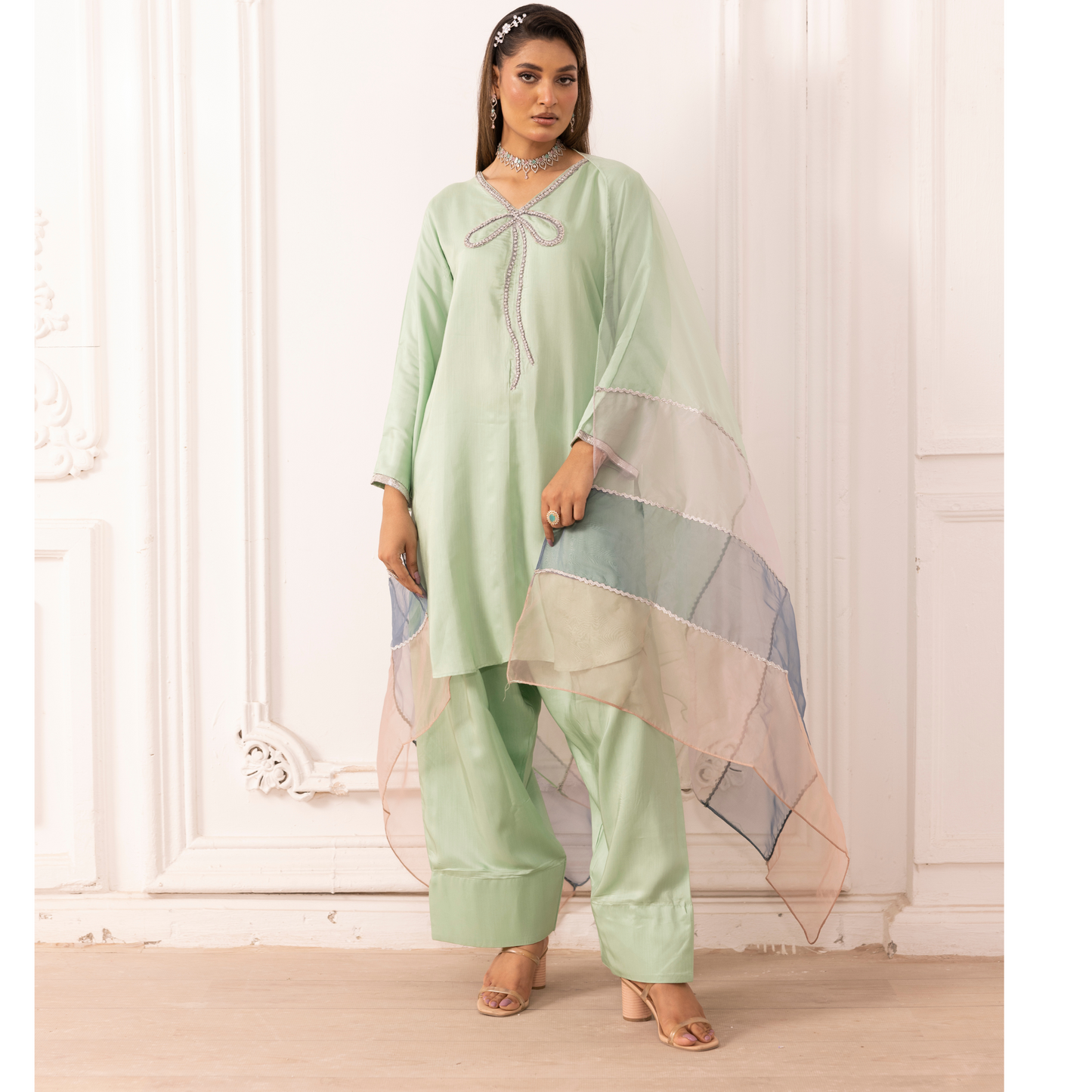 UMS-22 3 Pc trendy Farshi Shalwar Viscose Linen Collection | Ready to Wear | Simrans