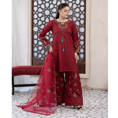 UA-93 Embroidered Cotton Farshi Shalwar Ready to Wear Collection | Umnaa
