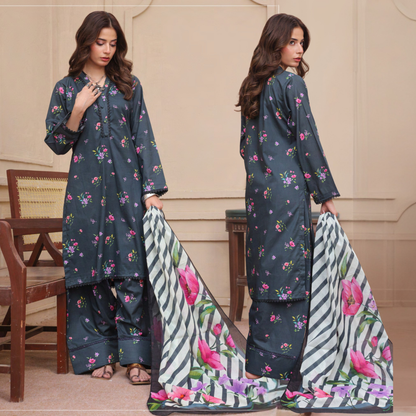 USN-14 Printed Lawn 3 Pc Dress | Ready to Wear | Saphron
